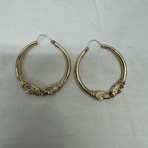 14kt Solid Gold Lion Ram Big Hoop Earrings